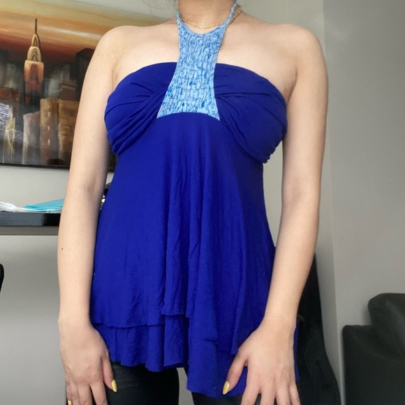 FREE PEOPLE Blue Warrior Halter Tie Top - Picture 2 of 10